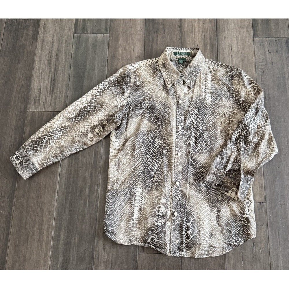 Ralph Lauren LRL Women's Button Down Shirt Snake Print Blouse 100% Cotton Top M